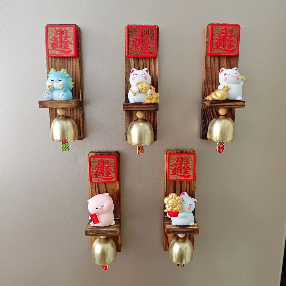Hanging Decorative Wooden Door Bell Door Opening Magnetic Fridge Magnet Delightful Sound Japanese Style Wind Chime Fridge