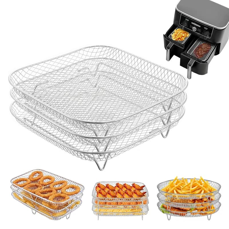 Stainless Steel Stackable Air Frying Basket Accessories for Air Frying Machine for Roasting, Oven and Dishwasher Washing Machine