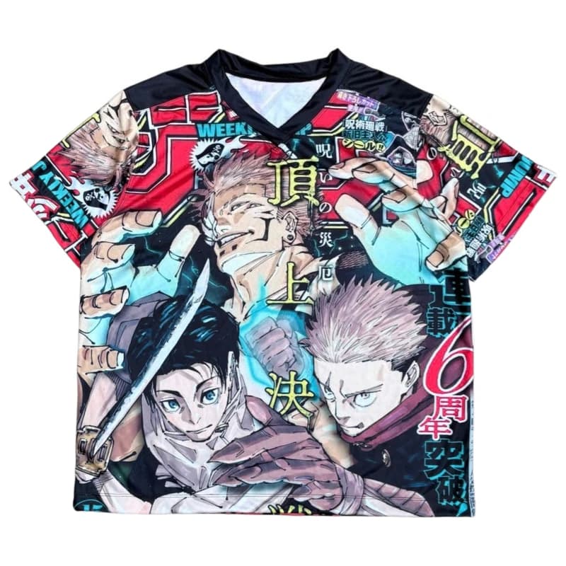 Maglietta da uomo con stampa 3D in stile manga Jujutsu Kaisen Sukuna Yuji Yuta, con scollo a V, elegante e casual, per i fan degli anime.