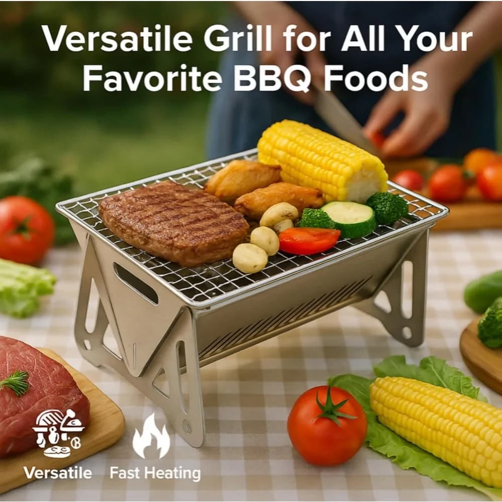Stainless Steel Portable BBQ Grill Foldable Compact Outdoor Cooking for Camping Picnic Backyard Durable Charcoal Stove