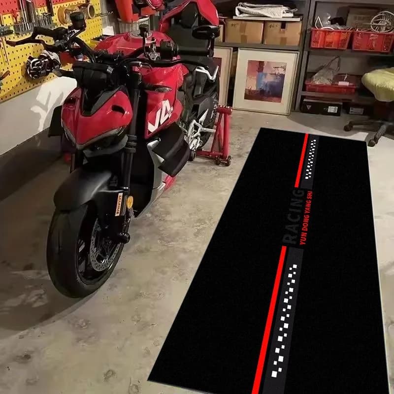Racing Red Line Pit Mat Non Slip Oil Proof Motorbike Parking Rug For Private Garage Motorcycle Workshop Maintenance Carpet