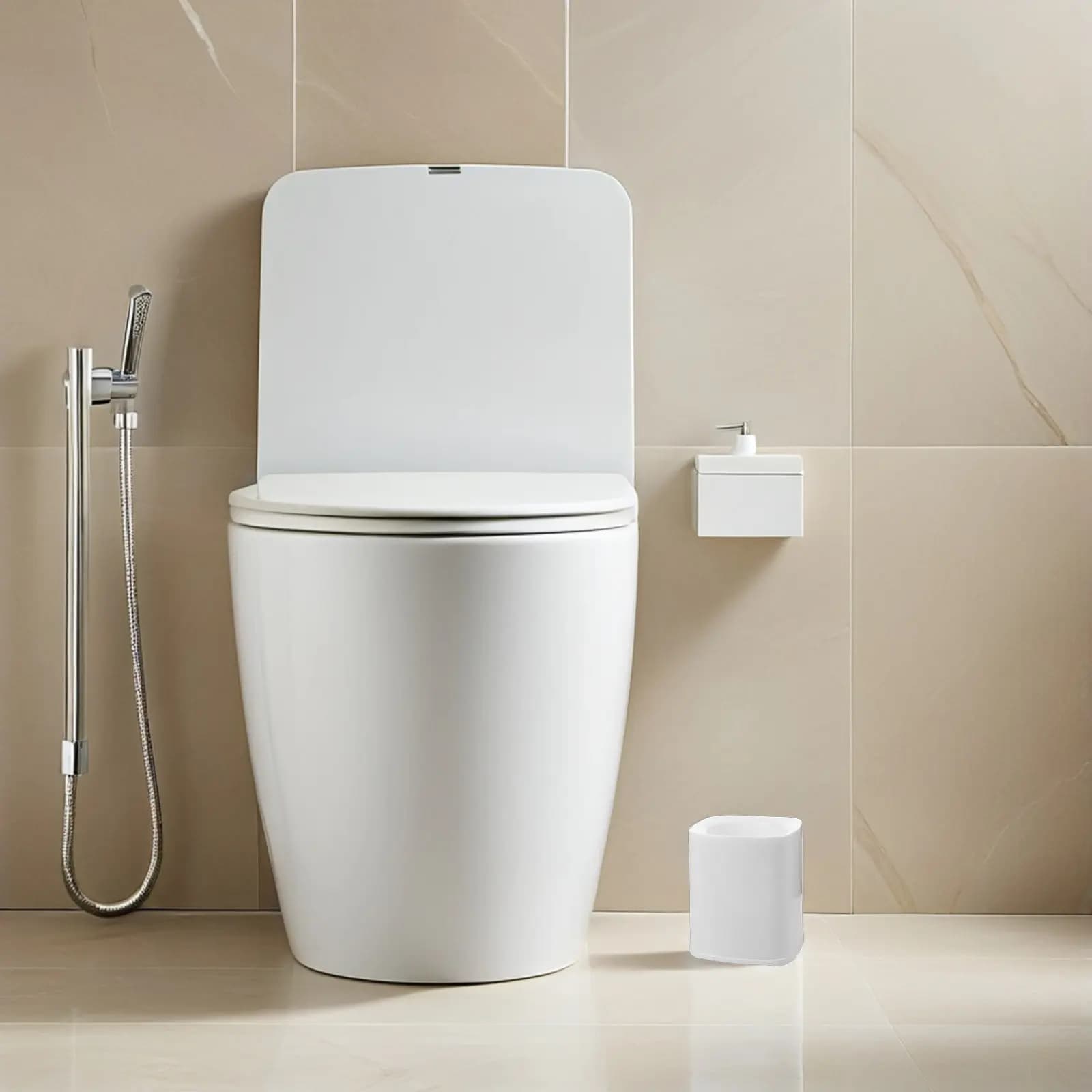 Set di 4 Portascovolini per WC in Plastica, Design Compatto, Bianco, con Fori di Drenaggio, Organizzatore per Pulizia Bagno, Supporto per Spazzola WC