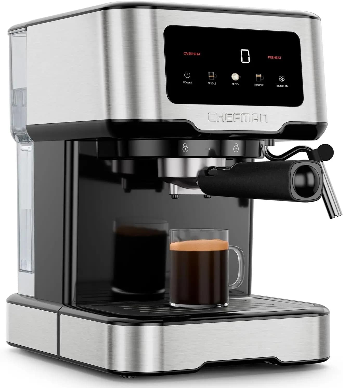Macchina per Espresso Digitale a 15 Bar con Lancia Vapore per Latte, Design Compatto e Serbatoio dell'Acqua Rimovibile
