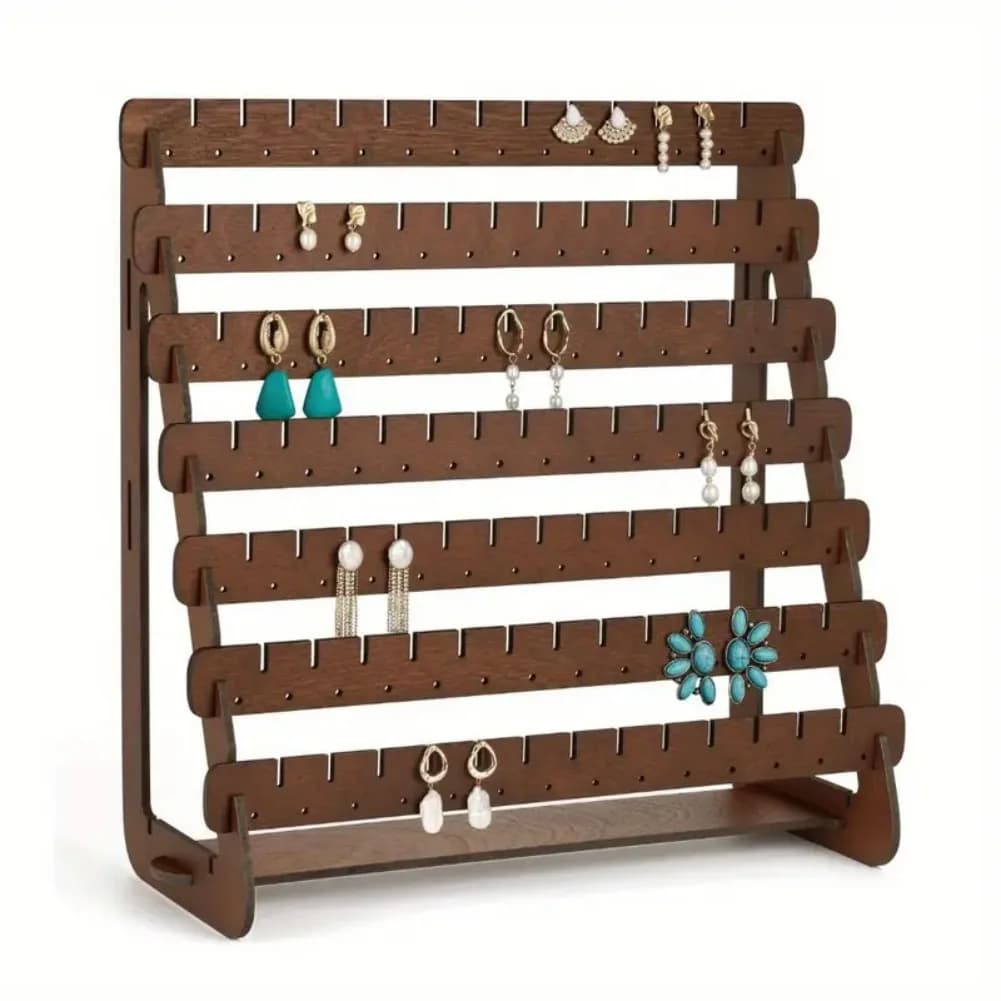 Multilayer Wood Earrings Display, High Capacity Jewelry Organizer for Home, Living Room, Bedroom