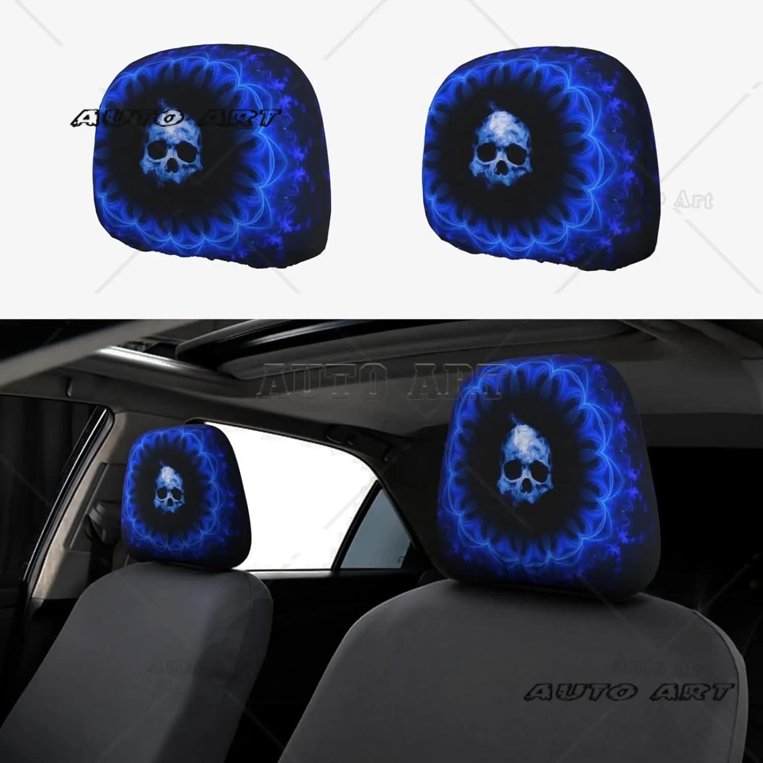 Car Seat Covers with Vintage Halloween Gothic Skull, 2 pcs, Soft Car Accessories for Women and Men
