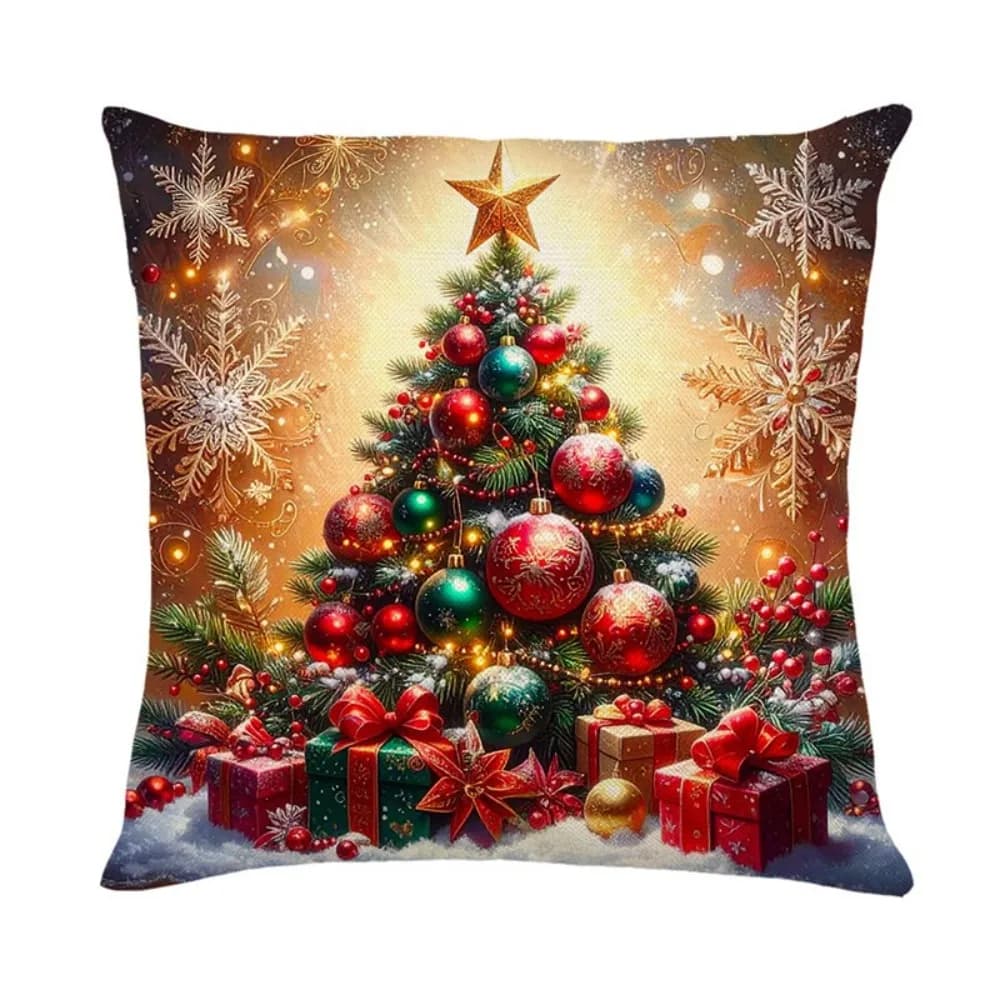 Polyester Christmas Cushion Cover Christmas Tree Printed Decorative Design Throw Pillow Cover Checkered Pattern Sofa Decoration