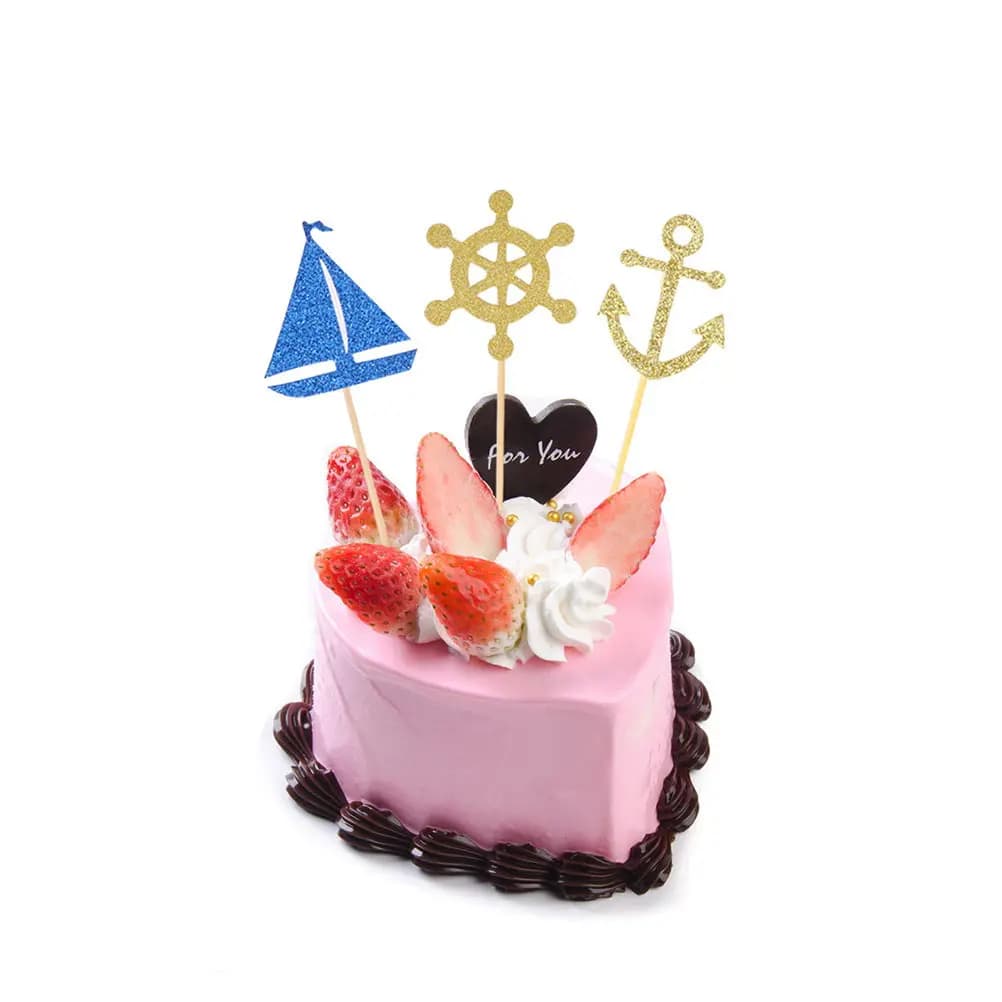 36Pcs Cake Picks Sailing Boat Anchor Cake Toppers Nautical Party Cupcake Dessert Flags Ocean Style Decorations