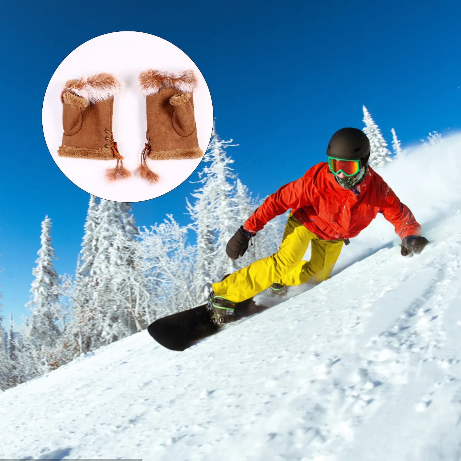 1Pair Suede Winter Gloves Half Finger Touchscreen Compatible for Cycling Hiking Driving Women Outdoor Sports Warm Cold