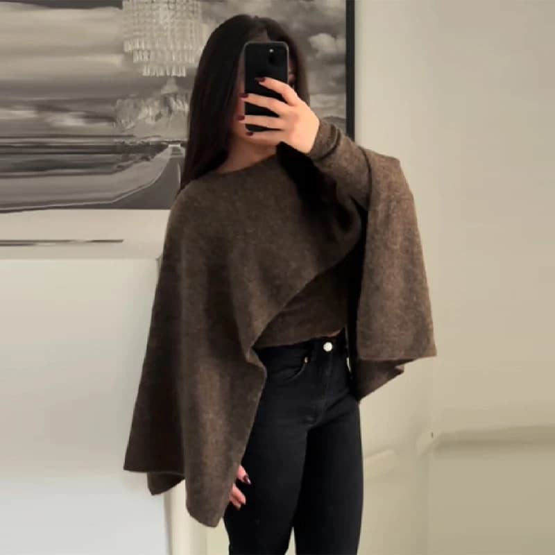 Chic Casual Knitwear Lady Fashion Elegant Modest Classic Versatile Simple Cape Tops Party Trendy Autumn Female Knitted Sweaters