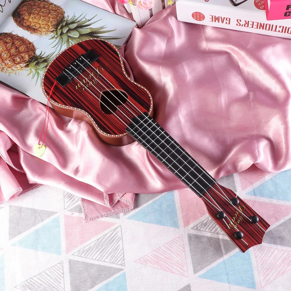 Mini Ukulele Marrone di Piccole Dimensioni 44Cm, Corde Originali, Finitura Lucida, Strumento Musicale per Educazione Precoce, Ukulele Mini per Bambini