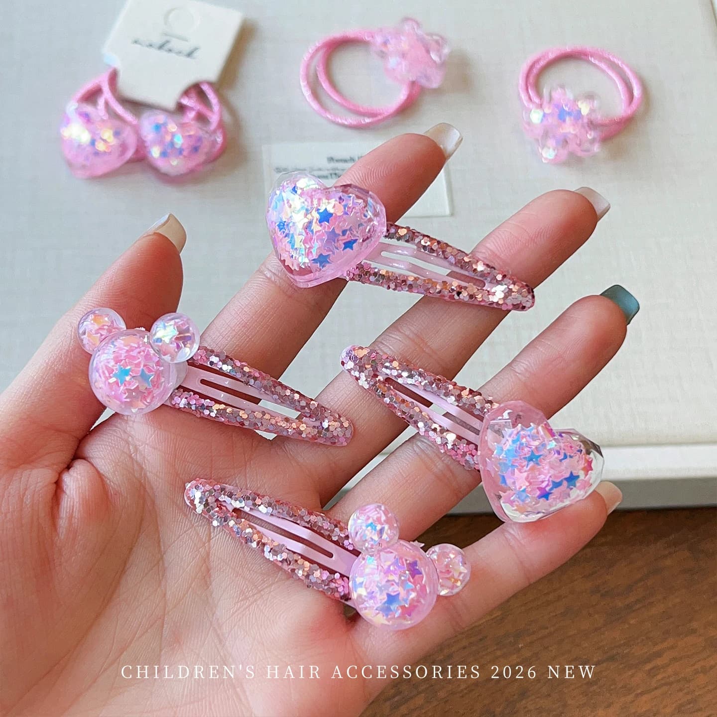 Nuove Mollette per Capelli Coreane 2026 con Cuore Scintillante e Orsetto, Fermagli BB Rosa con Paillettes Lucide, Non Danneggiano i Capelli, per Bambine e Neonate