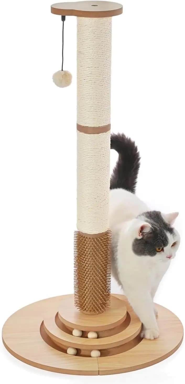 Tiragraffi per Gatti da 85 cm con Sisal, Giocattolo Interattivo con Palla su Pista per Gattini da Interno, Beige