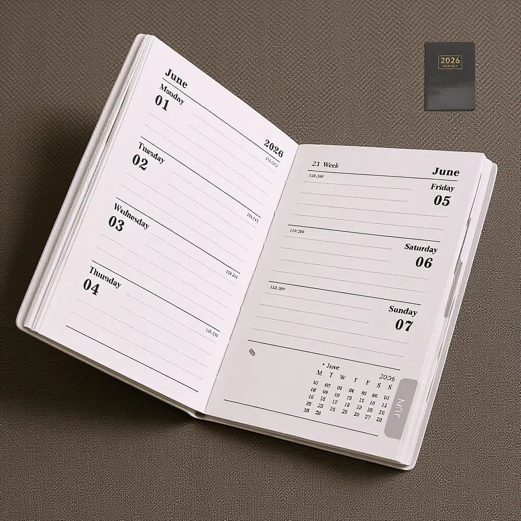 Agenda Compatta Formato A7 2026 in Inglese, Pianificatore Settimanale e Mensile Tascabile, Copertina in PU Liscia, Pagine Spesse