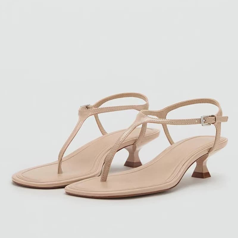 Liyke Summer Clip Toe Narrow Band Gladiator Sandal Women Fashion Ankle Buckle Strap Ladies Shoe Designer Low Heels Apricot White