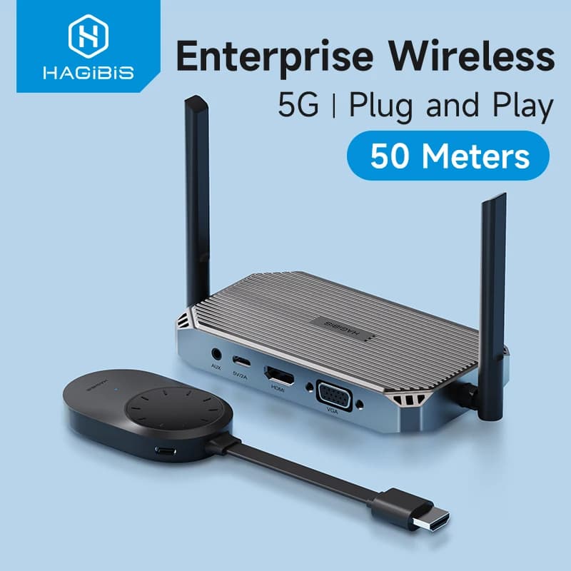 Hagibis Kit di estensione trasmettitore e ricevitore wireless compatibile HDMI Dongle display wireless per proiettore streaming telecamera TV