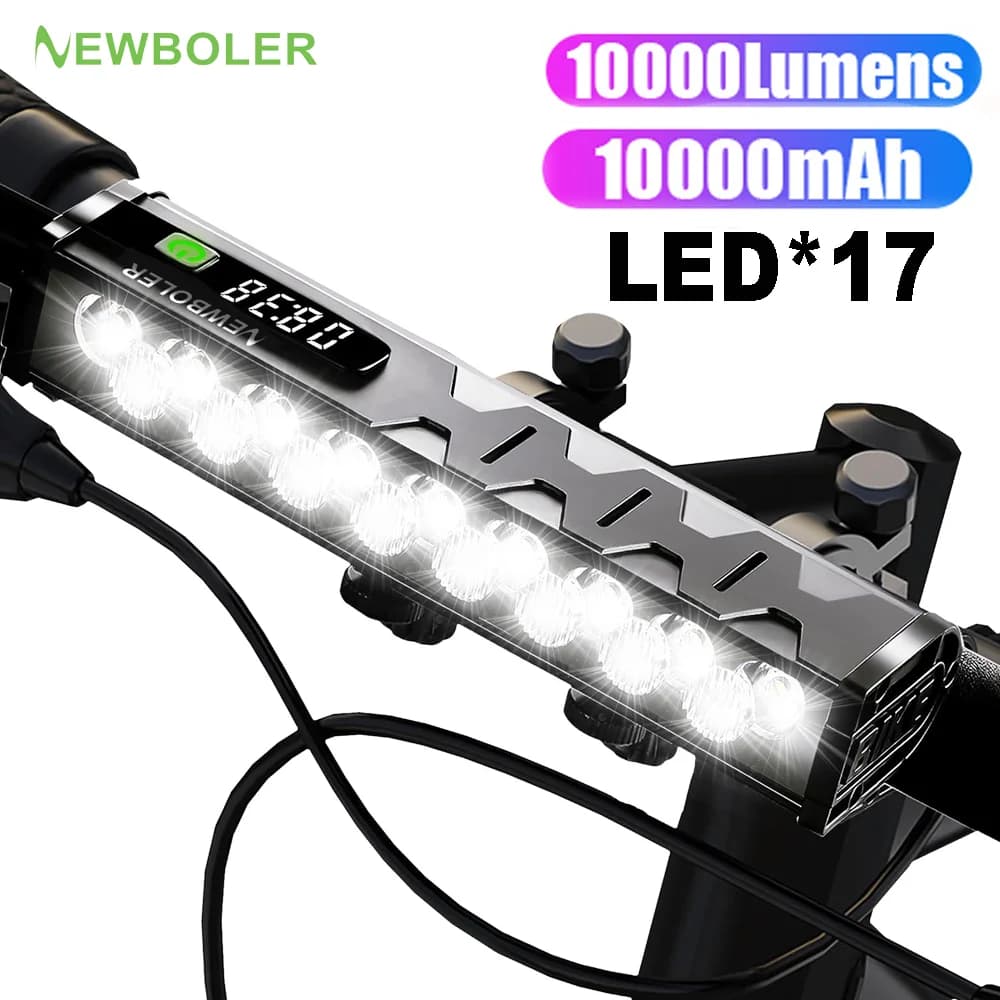 Luce per bicicletta 10000mAh 17 LED Luce per bici Torcia a LED ricaricabile anteriore 10000LM Faro con Power Bank Accessori per biciclette