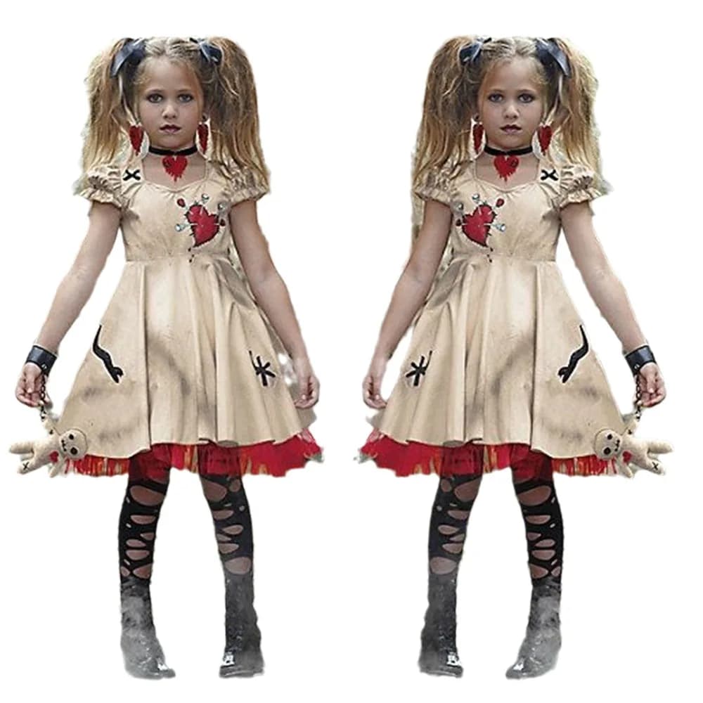 Costume da ragazza di Halloween Costumi di bambola vudoo per bambino Mini abito cosplay fantasia 100 cm-150 cm