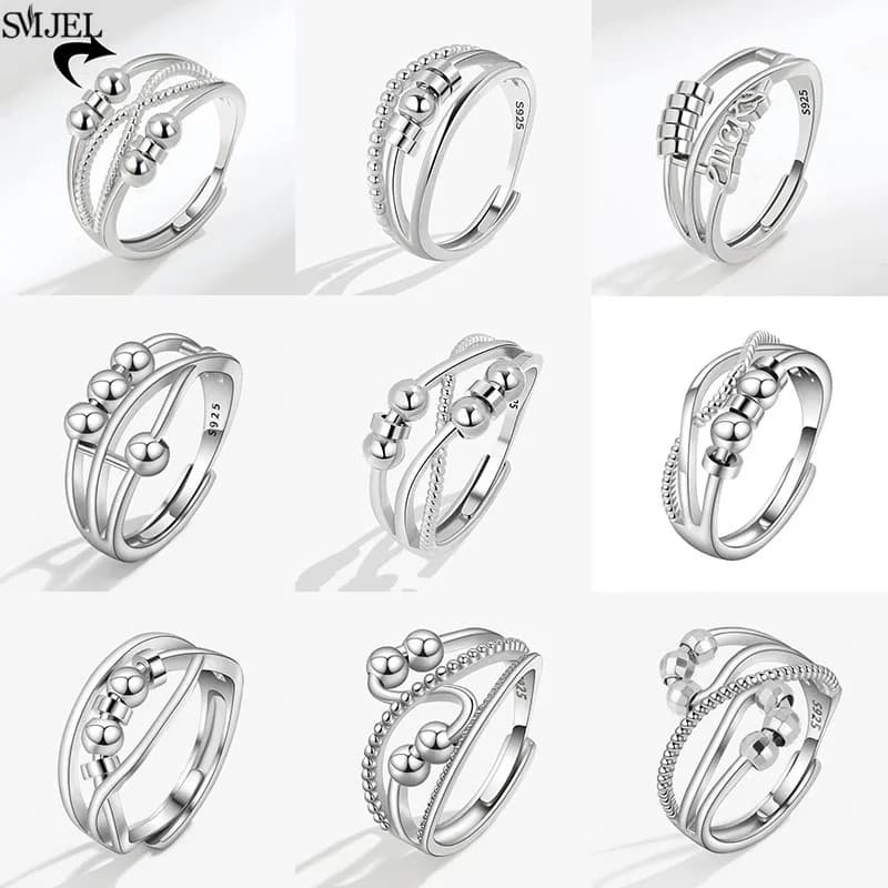 Semplici perline di metallo Anello antistress Ansia Fidget Spinner Anelli regolabili per le donne che ruotano liberamente Gioielli Matrimonio Bague