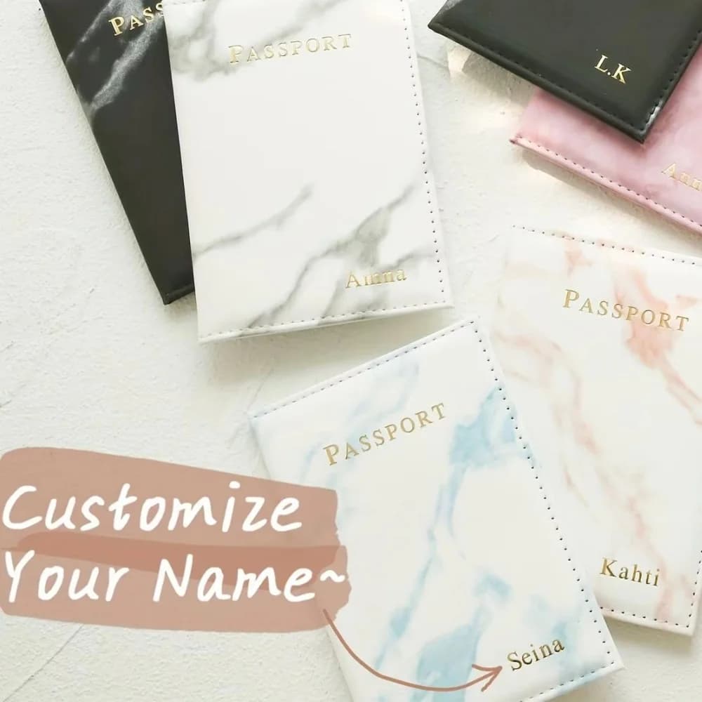 2PCS Personalized Marble Pattern Couple Passport Holder Set,Custom Name Travel Accessory Christmas Gifts for Family Members