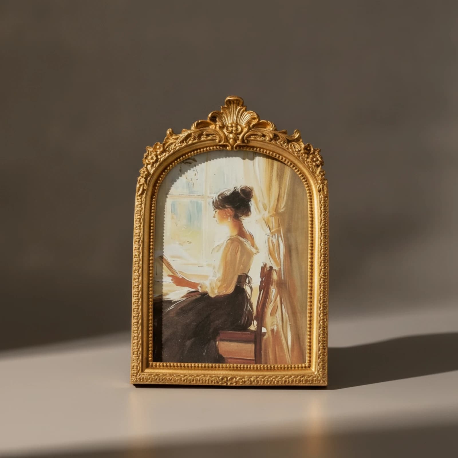 Arched Photo Frame Ornate Baroque Picture Frame Embossed Decorative for Dresser, Bedside Table