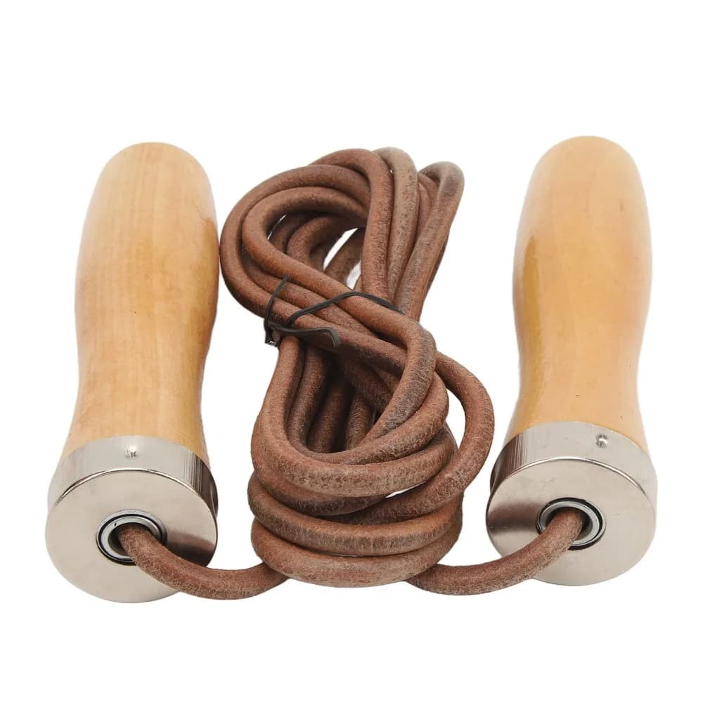 Rope Skipping Cowhide Leather Jump Rope Wooden Handle Portable Leather Jump Rope Skipping Rope Fitness Exercise