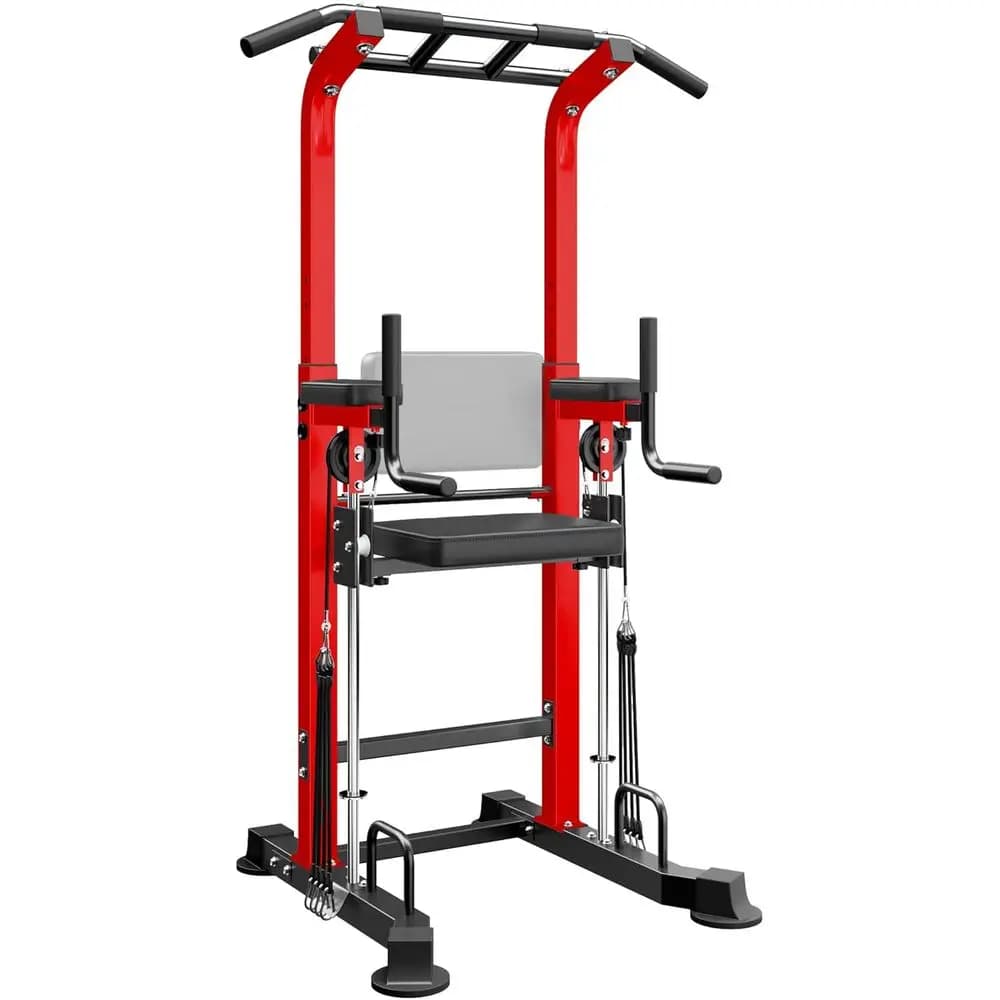 Power Tower Dip Station con Barra per Trazioni, Attrezzatura Multifunzione per Allenamento di Forza a Casa con Altezza Regolabile
