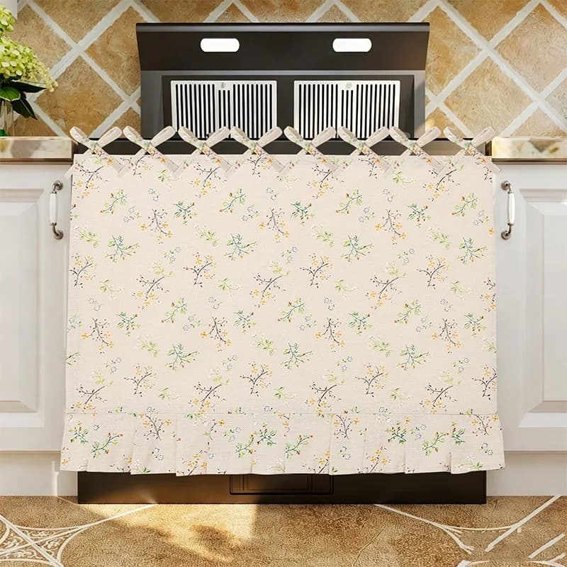 Handmade Oven Curtain with Ruffled Edge Tie Straps,Rustic Kitchen Appliance Dust Cover Apron,for Ovens,Dishwashers,Kitchen Decor