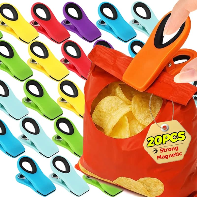 5/20x Clip per sacchetto di chiusura magnetica Clip per pacchetto alimentare riutilizzabili Adesivo magnetico per frigorifero Clip di archiviazione multifunzionale per ufficio domestico