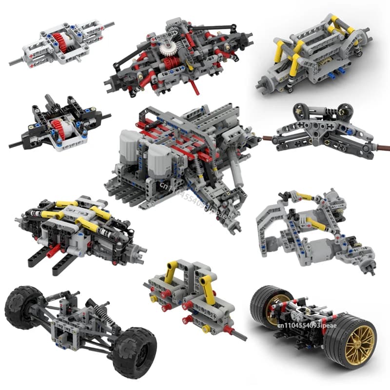 NUOVO tecnico MOC sospensione regolabile larghezza sterzo e trasmissione differenziale blocchi di costruzione telaio sterzo per auto giocattolo in mattoni fai da te