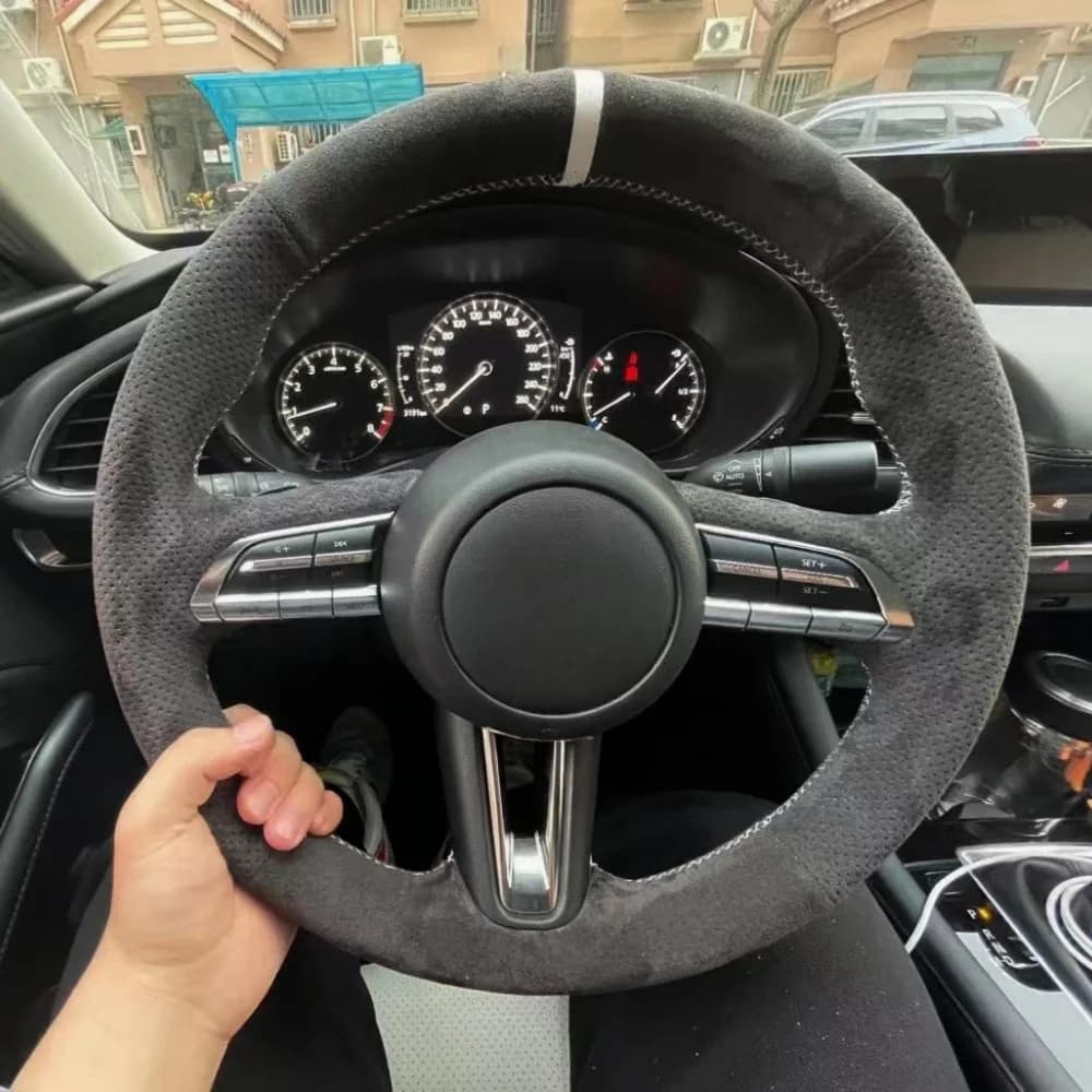 Personalizzazione Coprivolante per auto Accessori Cucito a mano Pelle scamosciata per Mazda 3 Axela 2019 2020 CX-30 2020 MX-30 2020