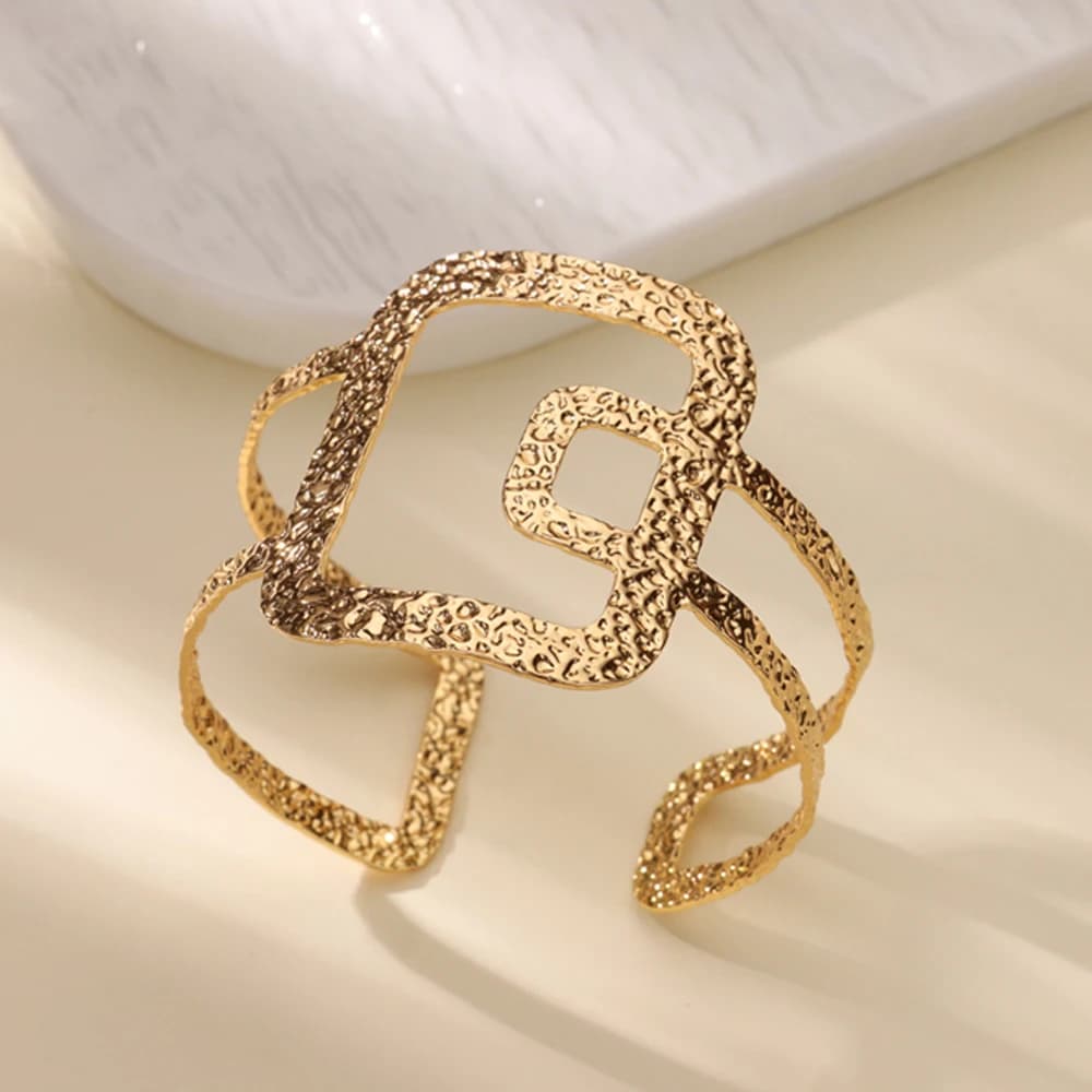 Hollow Square Bangles For Women Gold Color Geometric Stainless Steel Bangle Wedding Engagement Aesthetic Jewelry Gift