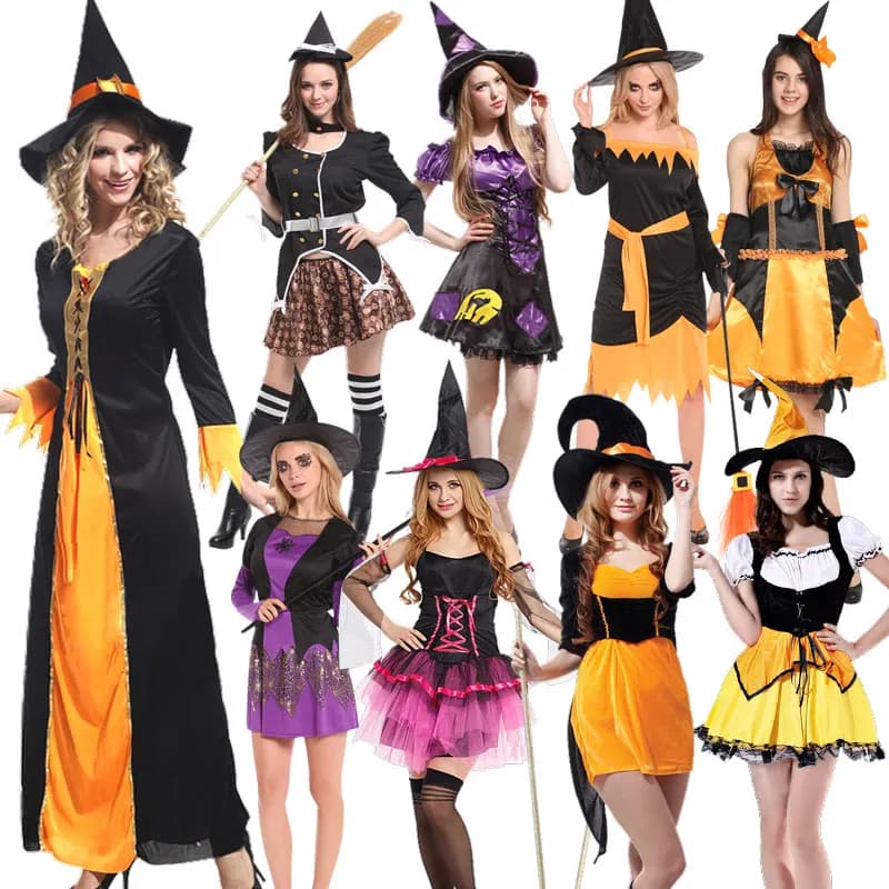 Witch Costume, Luxurious Witch Costume, Halloween Demon Faction, Divine Witch Costume, Pumpkin Witch Dress, Party Carnival