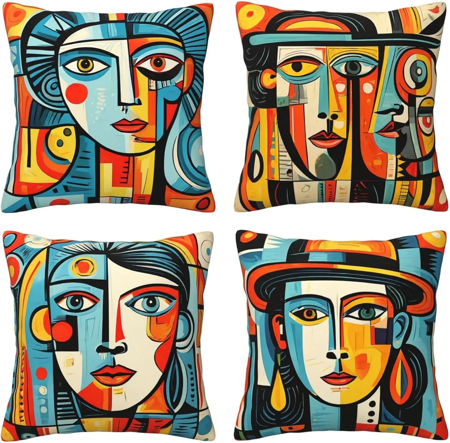 Pop Art Printed Throw Pillow Covers Set of 4 Modern Graphic Abstract Cushion Case Decor for Living Room Boho Style Home