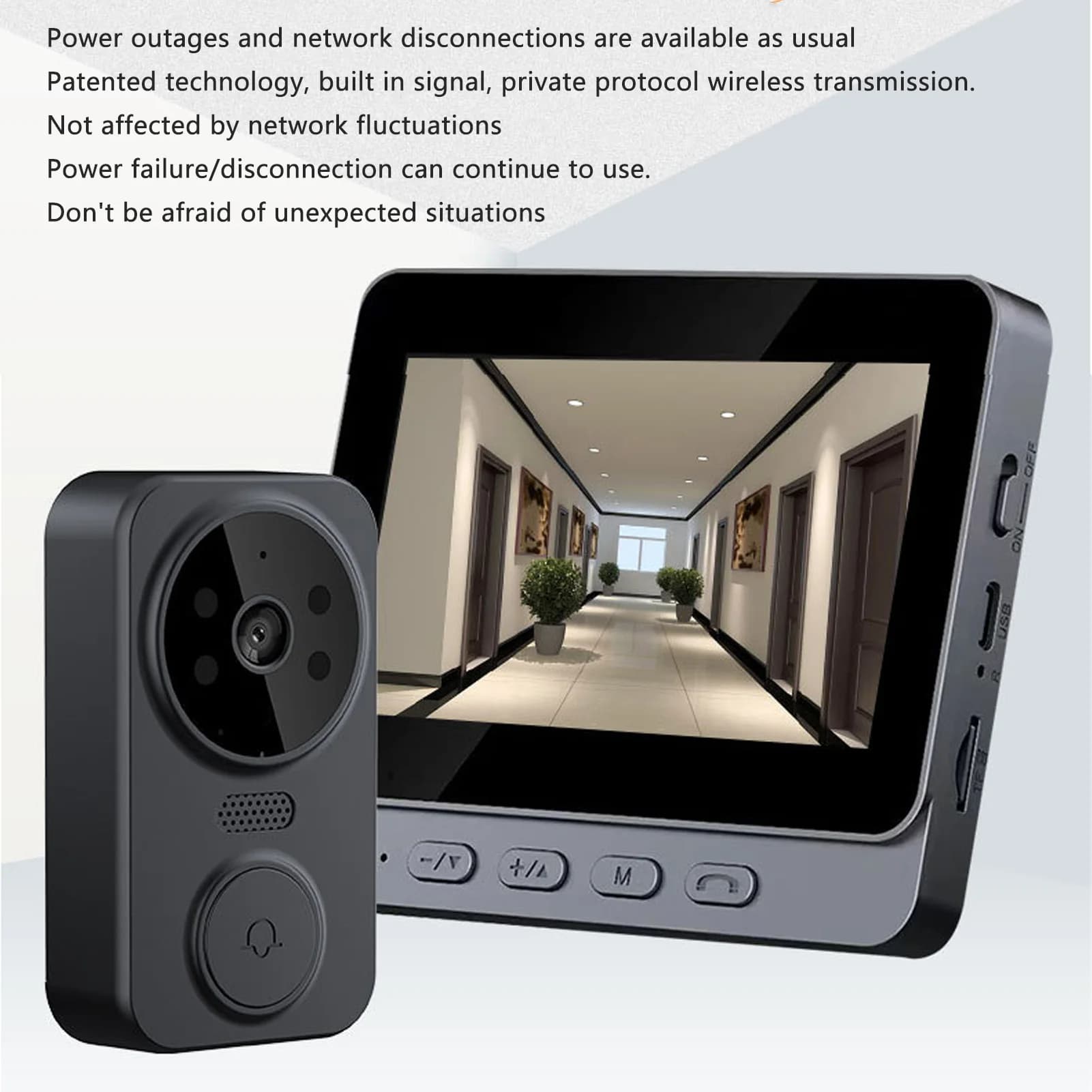 Videocitofono wireless 2.4GHz WiFi ad alta fedeltà Videocitofono wireless a 2 vie con obiettivo grandangolare 1080P per appartamento