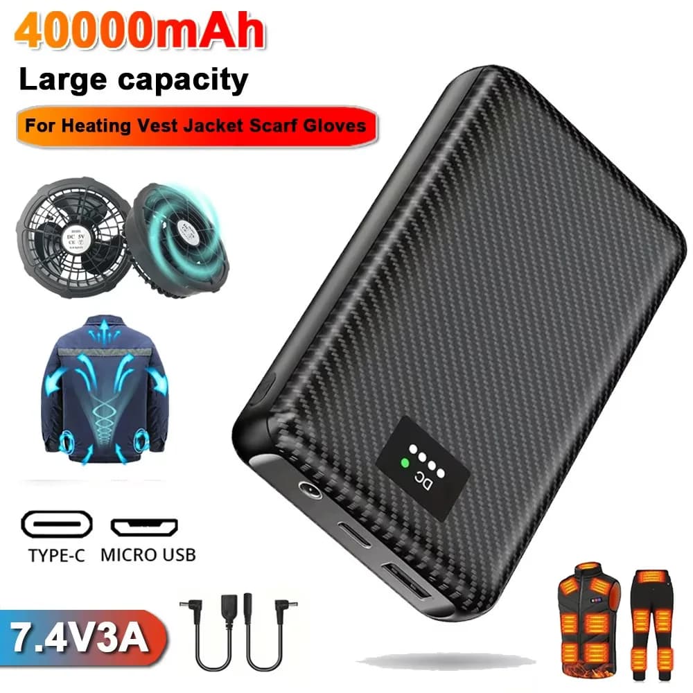Ranwomen 30000/40000mAh Powerbank per giacca gilet riscaldato Batteria esterna per ventola fredda per gilet di raffreddamento Batteria ausiliaria DC7.4V