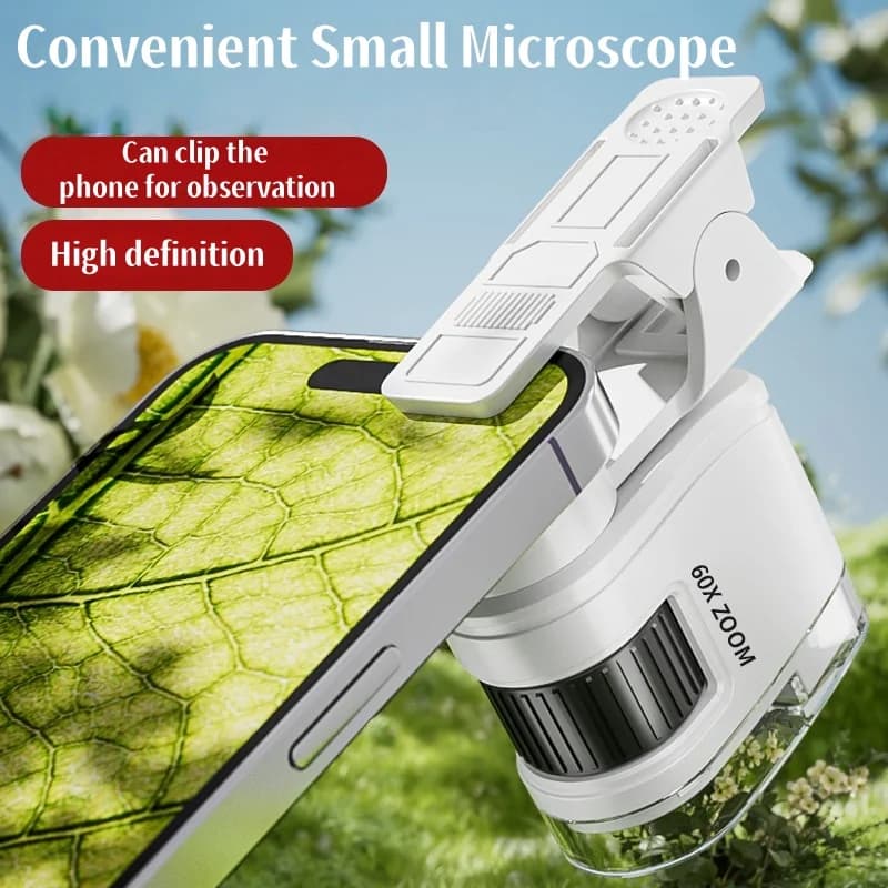 1pc 60X Mini microscopio ottico con clip per telefono cellulare per osservare piante valuta stampa portatile puzzle giocattolo regali