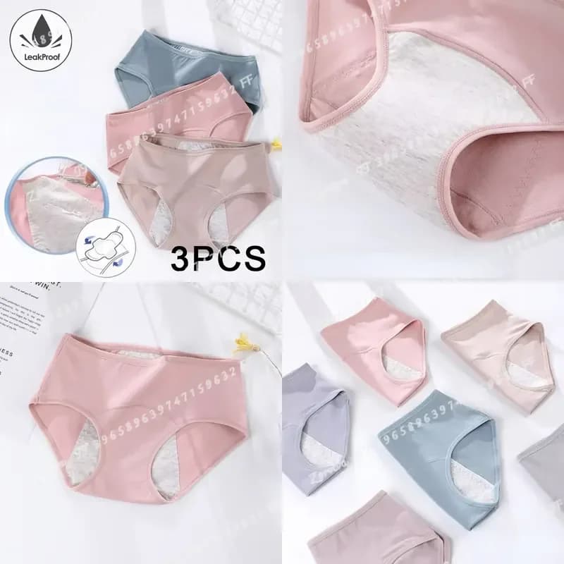 3PCS Set Women Menstrual Briefs Large Flow Postpartum Water Absorption Leakproof Underwear Pure Cotton Period Panties