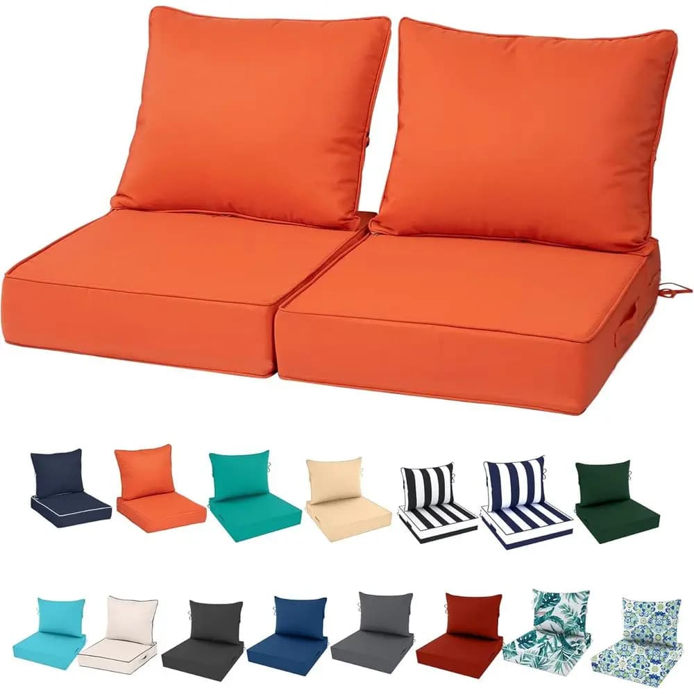 2 Set Outdoor Deep Seat Cushion Patio urniture Cushions 24x28x4 Inch, Outdoor Chair Cushions with Ties & Portable Handle, oam Cu