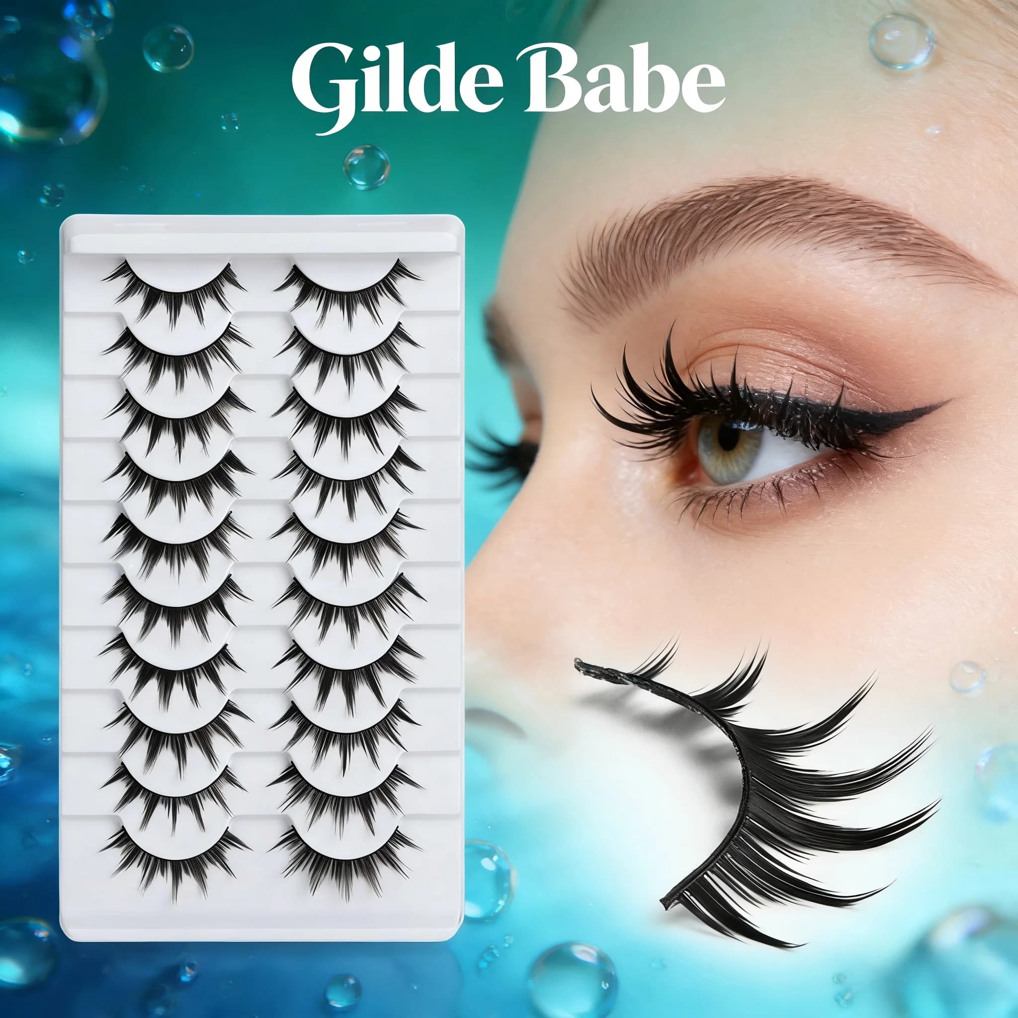 Gilde Babe 10 Paia di Ciglia Finte 3D in Natural Visone, Artificial Eyelash for Make-up, Faux Cilios, Beauty Tools