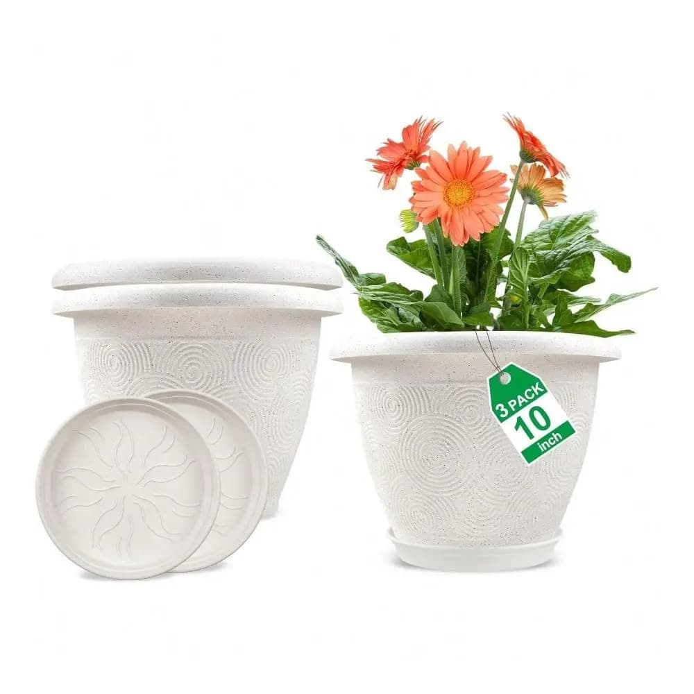 Vasi per piante da interno, confezione da 3, vasi bianchi da 10 pollici con foro di drenaggio e vassoio, moderni e decorativi, di grandi dimensioni.