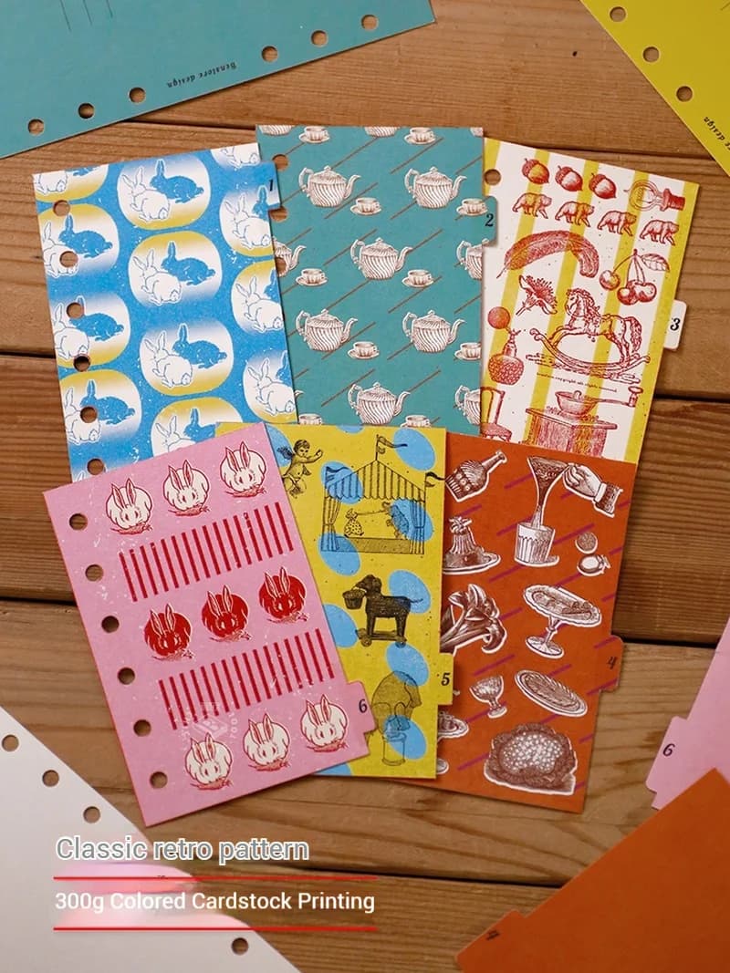 6 pezzi retrò A6/A7/M5 segnalibri pagina indice cartone animato a 6 fori quaderni a fogli mobili accessori quaderni ufficiale pianificatore forniture