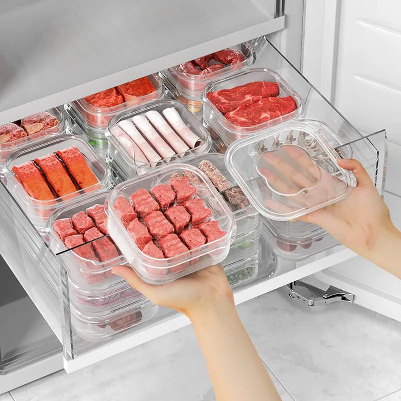 Food Grade Freezer Storage Box Airtight Divided Plastic Food Container Refrigerator Meat Organizer Sealed Fresh Keeping Case