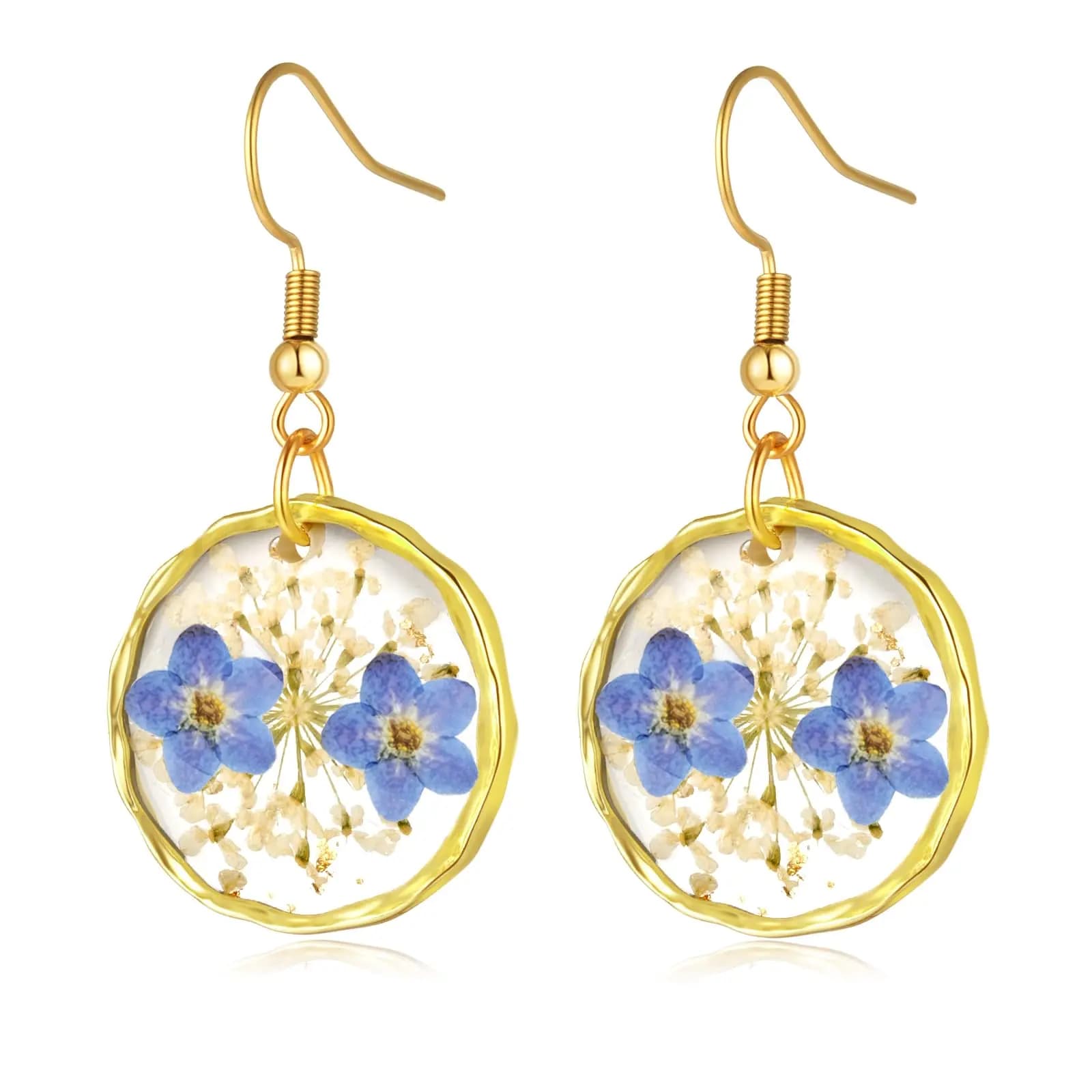 Orecchini pendenti con fiori pressati per donna, regalo di gioielli floreali fatti a mano in stile boho chic