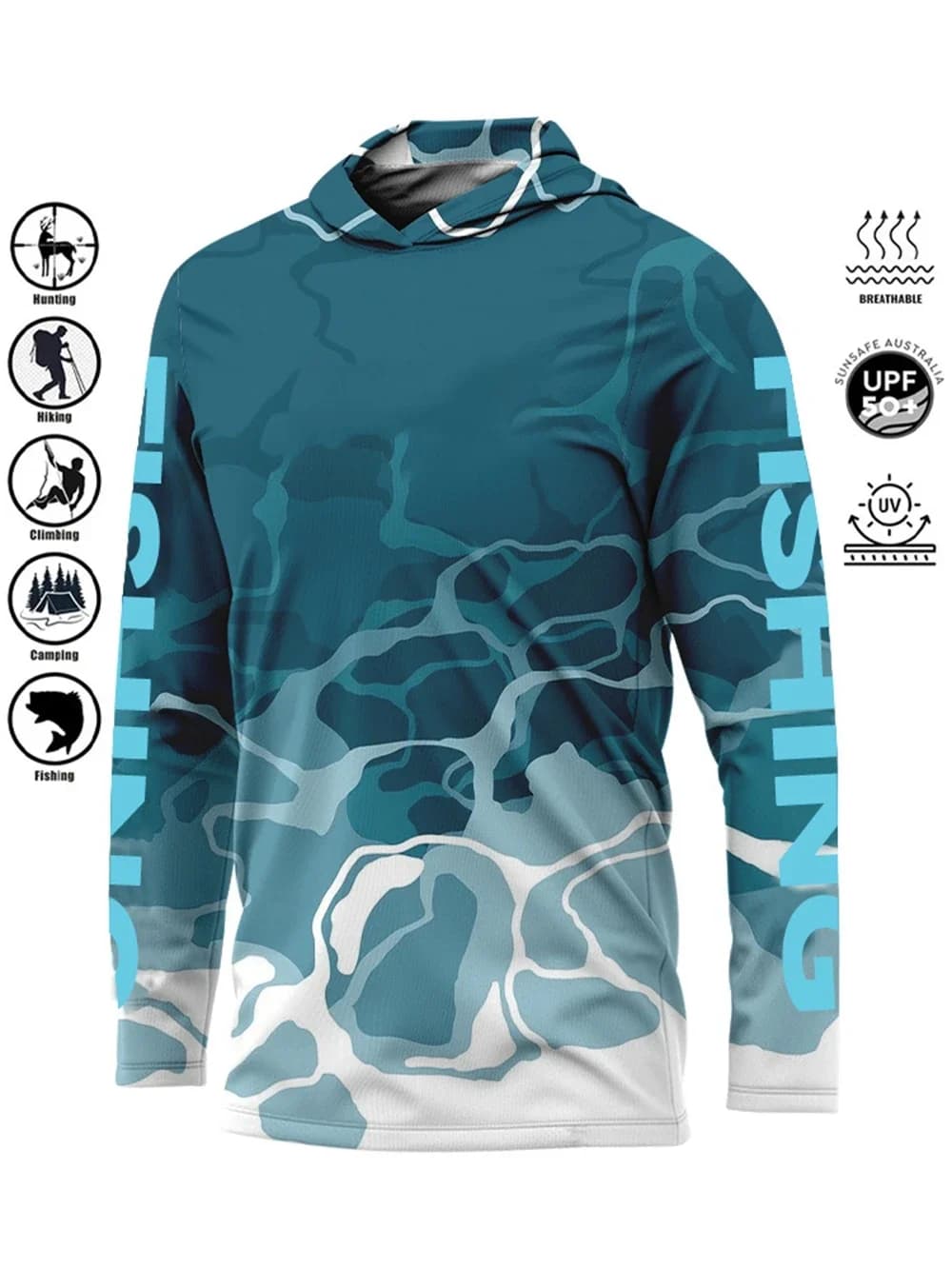Felpa con cappuccio da pesca, protezione UV UPF 50+ Top ad asciugatura rapida Maglia traspirante per esterni traspirante Camicie per abbigliamento da pesca