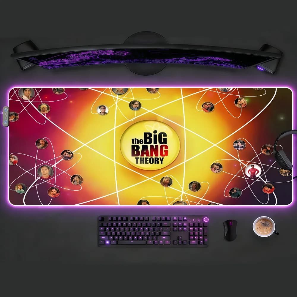Tappetino per mouse The Big Bang Theory con LED RGB, antiscivolo, in gomma, per gaming, grande XXL, per computer e ufficio, tappeto per tastiera