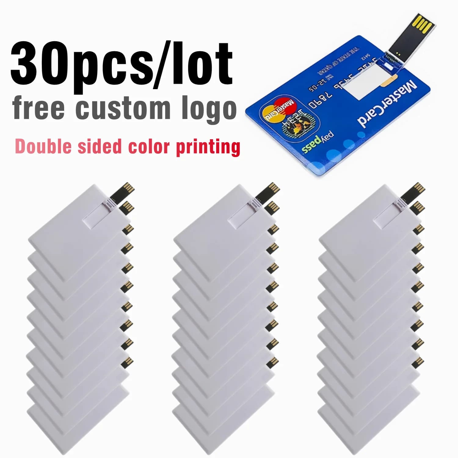 30 Pz/lotto Impermeabile Carta di Banca USB2.0 Flash Drive 4GB 8GB 16GB 32GB 64GB 128GB Memory Stick LOGO di Stampa a Colori Personalizzato Gratuito