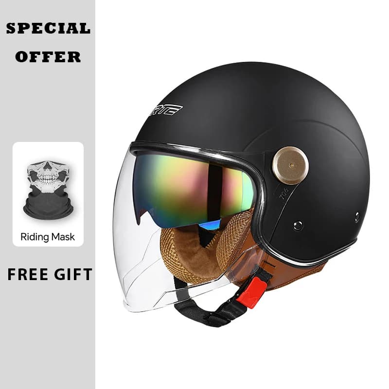 Men's Motorcycle Helmet Open Face 3/4 Motorcycle Helmet DOT Jet Motorcycle Helmet with ABS Shell for Electric Scooter Retro