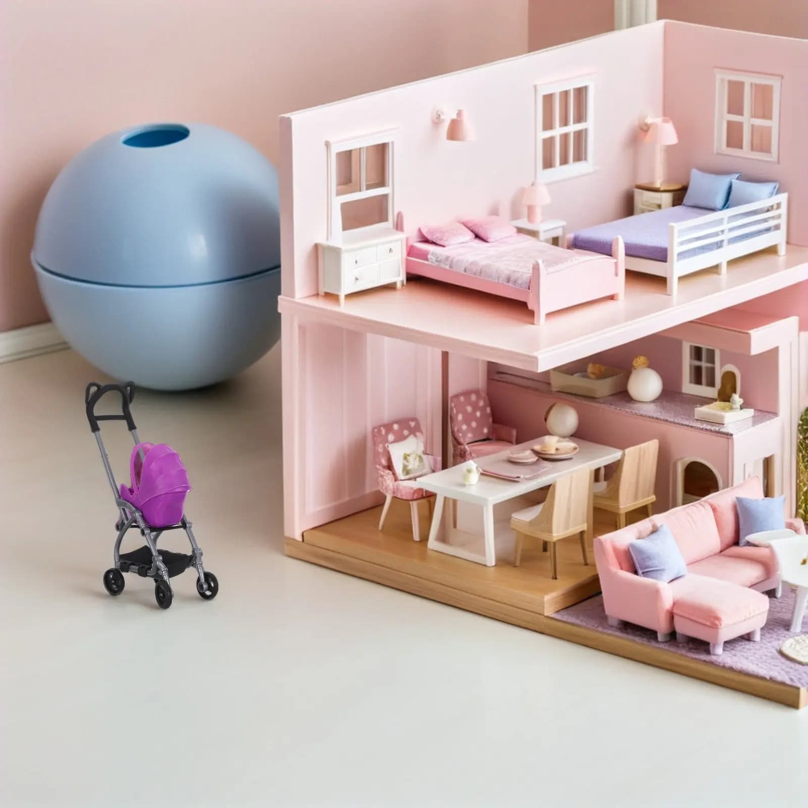 2 Pezzi Passeggino Giocattolo Realistico per Bambini, Mini Passeggino Leggero e Portatile per Bambini Piccoli