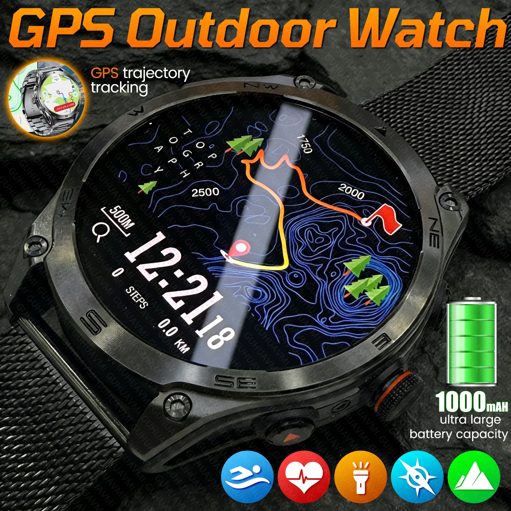 Nuovo Smartwatch GPS da Uomo per Esterni 2026, Batteria Grande da 1000mAh, Bussola, Altimetro, Impermeabile 10ATM, AMOLED, Chiamate Sportive