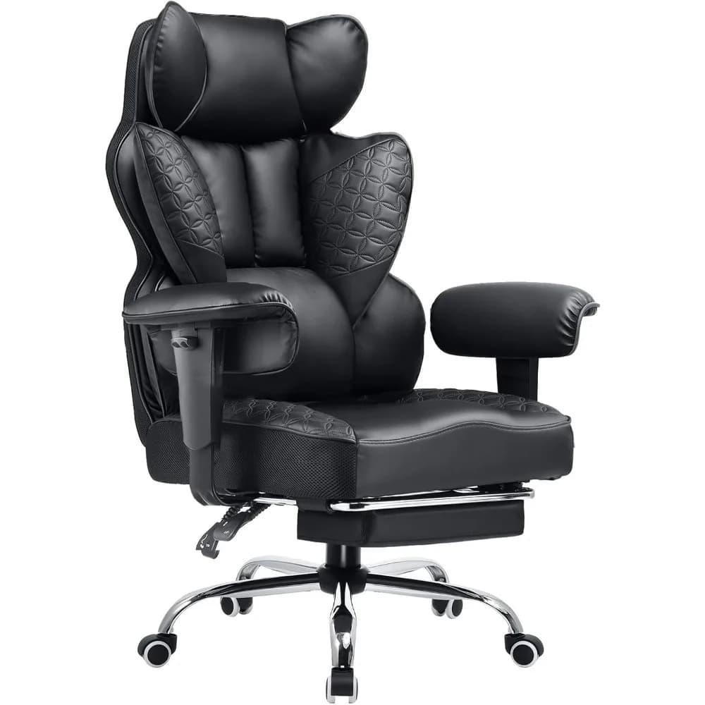 Sedia da ufficio grande e alta Sedia da gioco ergonomica larga 400 libbre con pelle dal design in rilievo deluxe con poggiapiedi,150 ° Reclinin